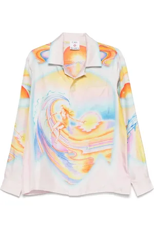 Casablanca Femme, Blouses et Chemises, Multicolore, Taille: 38 FR Chemise Rose Psychédélique avec Col Camp