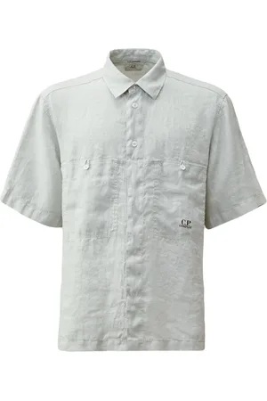 C.P. Company Homme, Chemises, Gris, Taille: M Chemise en lin grise avec col boutonné