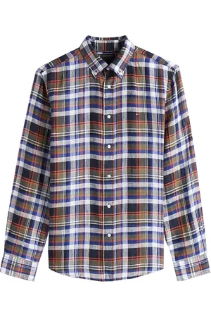 Tommy Hilfiger Homme, Chemises, Multicolore, Taille: M Chemise Lin Carreaux Ciel Désert Style