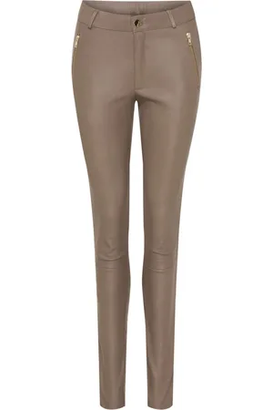 Notyz Femme, Pantalons, Brun, Taille: 44 FR Leggings en cuir avec empiècement et fermeture éclair