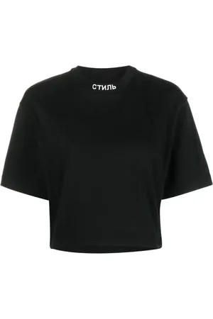 Heron Preston Femme, Tops, Noir, Taille: 40 FR T-shirt Crop Logo Noir/Blanc 100% Coton