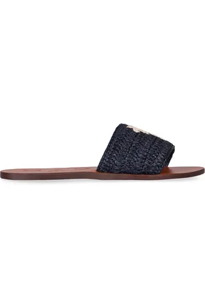 MANEBI Femme, Chaussures, Bleu, Taille: 37 EU Bout Rond Sandales en Cuir et Rafia