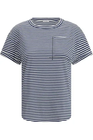 Brunello Cucinelli Femme, Tops, Bleu, Taille: 44 FR T-shirt en coton rayé avec détails de bijoux