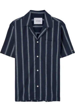 Les Deux Homme, Chemises, Bleu, Taille: XL Chemise à Rayures Bleues à Manches Courtes