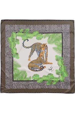 19V69 Italia Femme, Accessoires, Multicolore, Taille: ONE Size Leopard Palm Print Silk Scarf