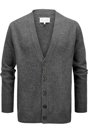 Maison Margiela Homme, Pulls, Gris, Taille: L Cardigan en Laine avec Bordures Côtelées