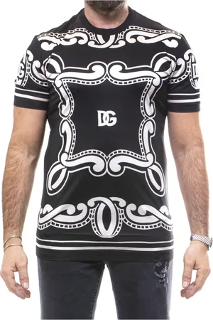 Dolce & Gabbana Homme, Tops, Multicolore, Taille: S T-shirt Noir à Imprimé Bandana