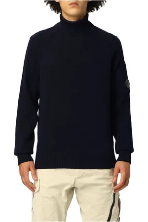 C.P. Company Homme, Pulls, Bleu, Taille: M Pull en Laine Bleu à Col Roulé Côtelé