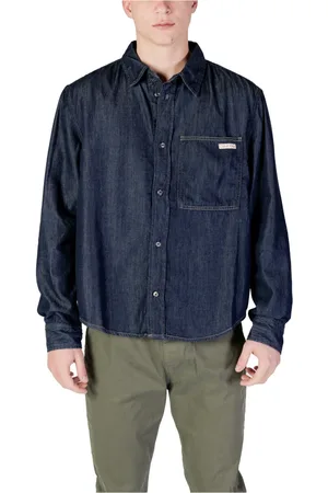 Calvin Klein Homme, Chemises, Bleu, Taille: 2XL Chemise Bleue à Manches Longues avec Poches