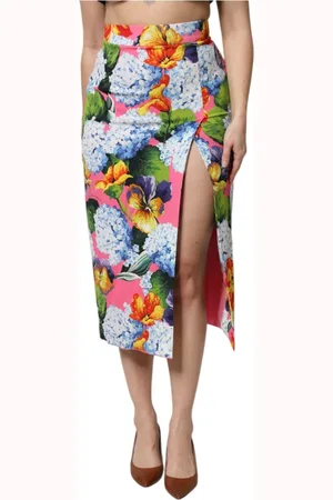 Dolce & Gabbana Femme, Jupes, Multicolore, Taille: 38 FR Jupe midi taille haute fleurie