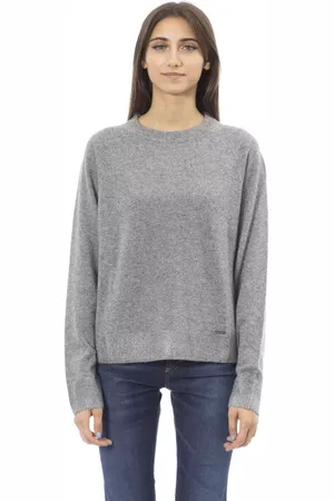 BALDININI Femme, Sweatshirts et sweats à capuche, Gris, Taille: 40 FR Pull en laine grise à col rond