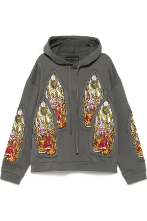 Who Decides War Homme, Sweatshirts et sweats à capuche, Gris, Taille: M Pull gris brodé avec poches