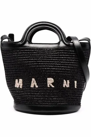 Marni Femme, Sacs, Noir, Taille: ONE Size Sac en Paille/Cuir Noir avec Logo Brodé