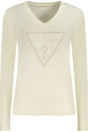 Guess Femme, Pulls, , Taille: 42 FR Pull Blanc en Viscose, Manches Longues Col en V