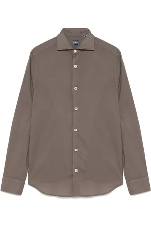 FEDELI Homme, Chemises, Brun, Taille: L Chemise en Coton Marron Fermeture Boutonnée