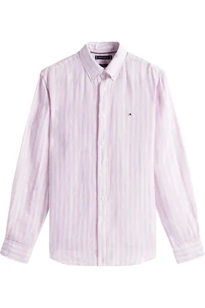 Tommy Hilfiger Homme, Chemises, Rose, Taille: L Chemise Classique Rose à Rayures en Lin