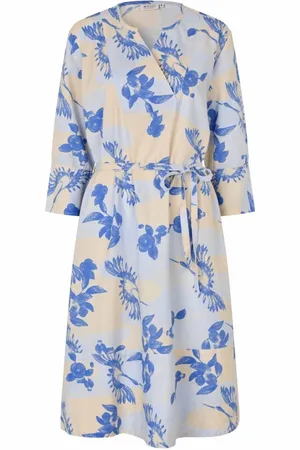 Masai Femme, Robes, Bleu, Taille: 44 FR Robe Élégante avec Col en V et Ceinture