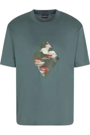 Emporio Armani Homme, Tops, Vert, Taille: XL Vert Imprimé Devant T-shirt Col Rond