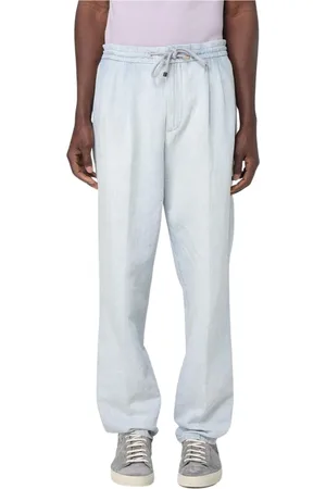 Brunello Cucinelli Homme, Jeans, Bleu, Taille: L Pantalon décontracté en lin bleu à cordon