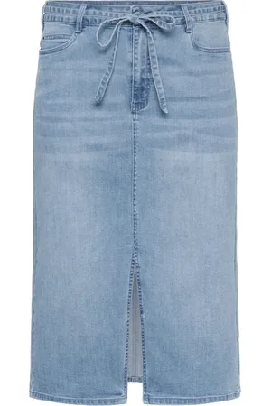 Kaffe Femme, Jupes, Bleu, Taille: 46 FR Jupe en Denim avec Fente Avant et Ceinture