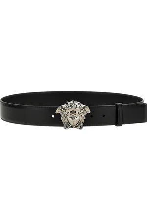VERSACE Homme, Accessoires, Noir, Taille: 110 CM Ceinture en Cuir Noir avec Tête de Méduse