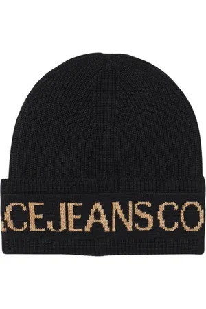 VERSACE Homme, Accessoires, Noir, Taille: ONE Size Bonnet en Tricot Côtelé de Luxe en Laine