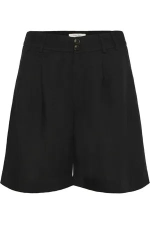 Part Two Femme, Shorts, Noir, Taille: 40 FR Shorts en Mélange de Lin Noir à Jambes Larges