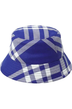 Burberry Homme, Accessoires, Bleu, Taille: M Chapeau Seau à Carreaux Bleu Protection Solaire
