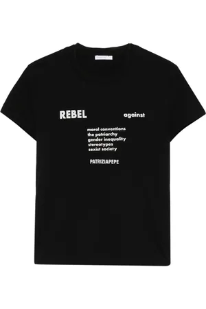 Patrizia Pepe Femme, Tops, Noir, Taille: 38 FR T-shirt Noir avec Impression Slogan et Manches en Organza