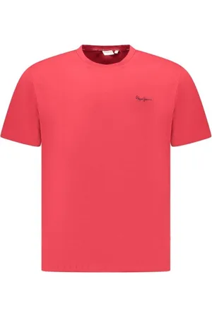 Pepe Jeans Homme, Tops, Rouge, Taille: XL T-shirt en coton rouge à col rond
