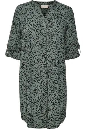 Kaffe Femme, Robes, Vert, Taille: 46 FR Robe Chemise à Imprimé Leo