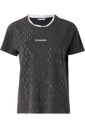 Patrizia Pepe Femme, Tops, Noir, Taille: 36 FR T-shirt Gris Tendance avec Logo Central