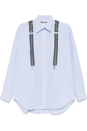 Moschino Femme, Blouses et Chemises, Bleu, Taille: 36 FR Chemise à rayures avec impression Trompe l