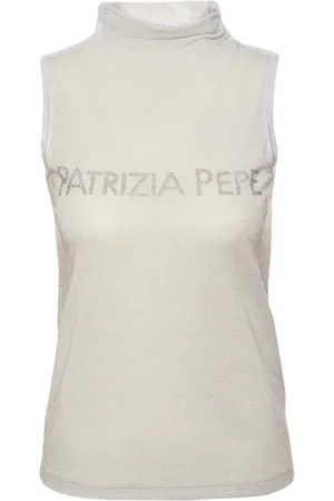 Patrizia Pepe Femme, Tops, Blanc, Taille: 38 FR Haut sans manches blanc en lurex