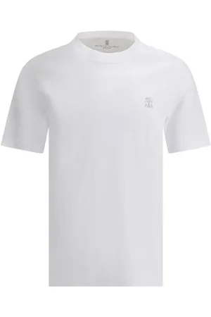 Brunello Cucinelli Homme, Tops, Blanc, Taille: S T-Shirt Col Rond Coupe Classique