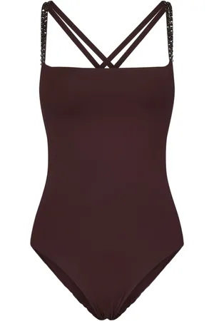 FISICO Femme, Maillots de bain, Brun, Taille: 42 FR Maillot de Bain Une Pièce Chocolat avec Bretelles en Cristal