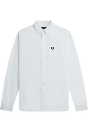 Fred Perry Homme, Chemises, Blanc, Taille: S Chemise Blanche à Manches Longues en Coton