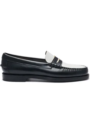 SEBAGO Femme, Chaussures, Noir, Taille: 36 EU Mocassin Classique en Cuir Noir & Blanc
