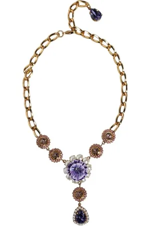 Dolce & Gabbana Femme, Accessoires, Jaune, Taille: ONE Size Collier Charme Statement Floral Or Rose Violet