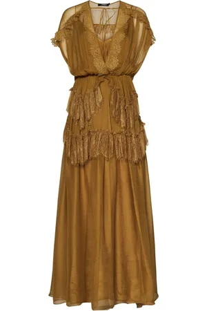 AMEN Femme, Robes, Brun, Taille: 40 FR Élégante Robe Jaune en Georgette de Soie