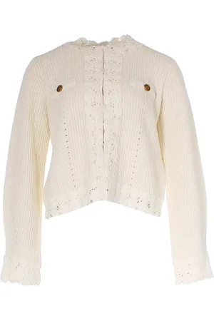 Twin-Set Femme, Pulls, Blanc, Taille: 38 FR Cardigan avec Fleurs au Crochet Veste