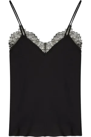 Patrizia Pepe Femme, Tops, Noir, Taille: 42 FR Haut Noir avec Détails en Dentelle et Col en V