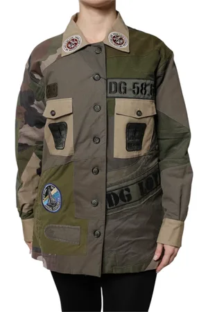 Dolce & Gabbana Femme, Vestes, Multicolore, Taille: 32 FR Veste Militaire en Coton Vert à Boutons