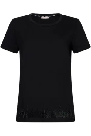 Liu Jo Femme, Tops, Noir, Taille: 44 FR T-shirt en Coton à la Mode avec Logo en Strass