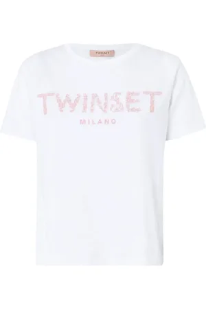 Twin-Set Femme, Tops, Blanc, Taille: 42 FR T-shirt en coton brodé à manches courtes