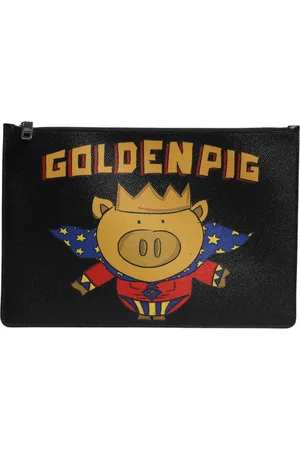Dolce & Gabbana Unisex, Sacs, Noir, Taille: ONE Size Pochette avec Logo Imprimé Cochon Doré