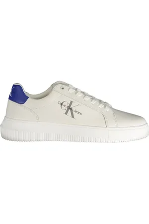 Calvin Klein Homme, Chaussures, Blanc, Taille: 41 EU Baskets blancs en polyester avec lacets, impression, détails contrastés, logo