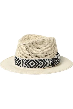 Borsalino Homme, Accessoires, , Taille: 58 CM Chapeau Fedora en Paille avec Bande Géométrique