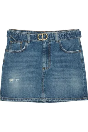 Twin-Set Femme, Jupes, Bleu, Taille: 34 FR Mini-Jupe en Denim avec Boucle Oval T