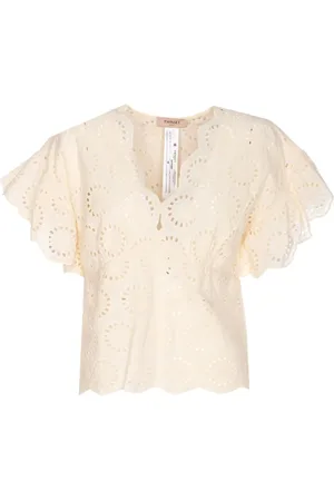 Twin-Set Femme, Blouses et Chemises, , Taille: 38 FR Chemises à Col en V avec Bordure Blanche en Coquillage